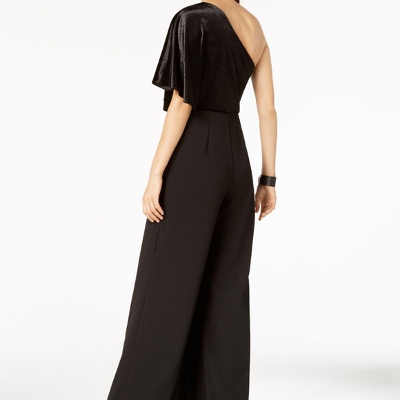 Adrianna Papell one shoulder velvet up black jumps